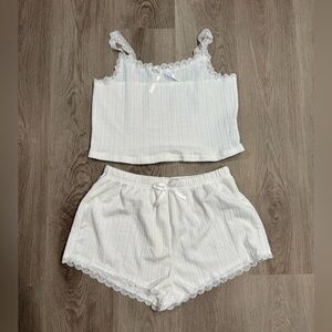 White Lace Trim Sleepwear Set – Size Large, New Without Tags
